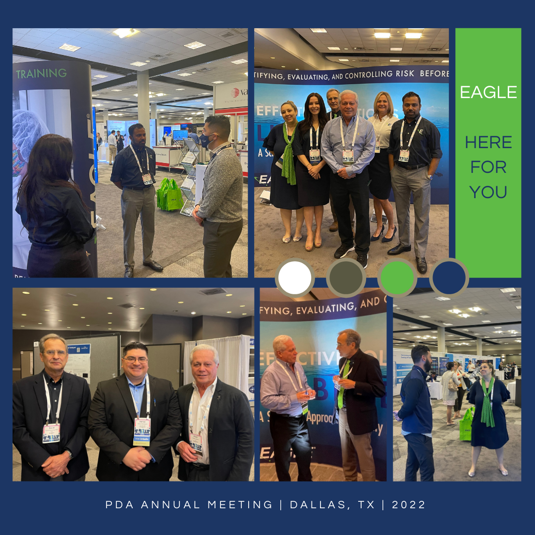 PDA image collage of Jay Patel (Ph.D.), Jacqueline Esqueda (PharmD), David Hussong (Ph.D.), Ross Caputo (Ph.D.), Ashley Trueheart (MS) & Lisa Johnson (BS) at PDA's annual meeting in Dallas Texas.