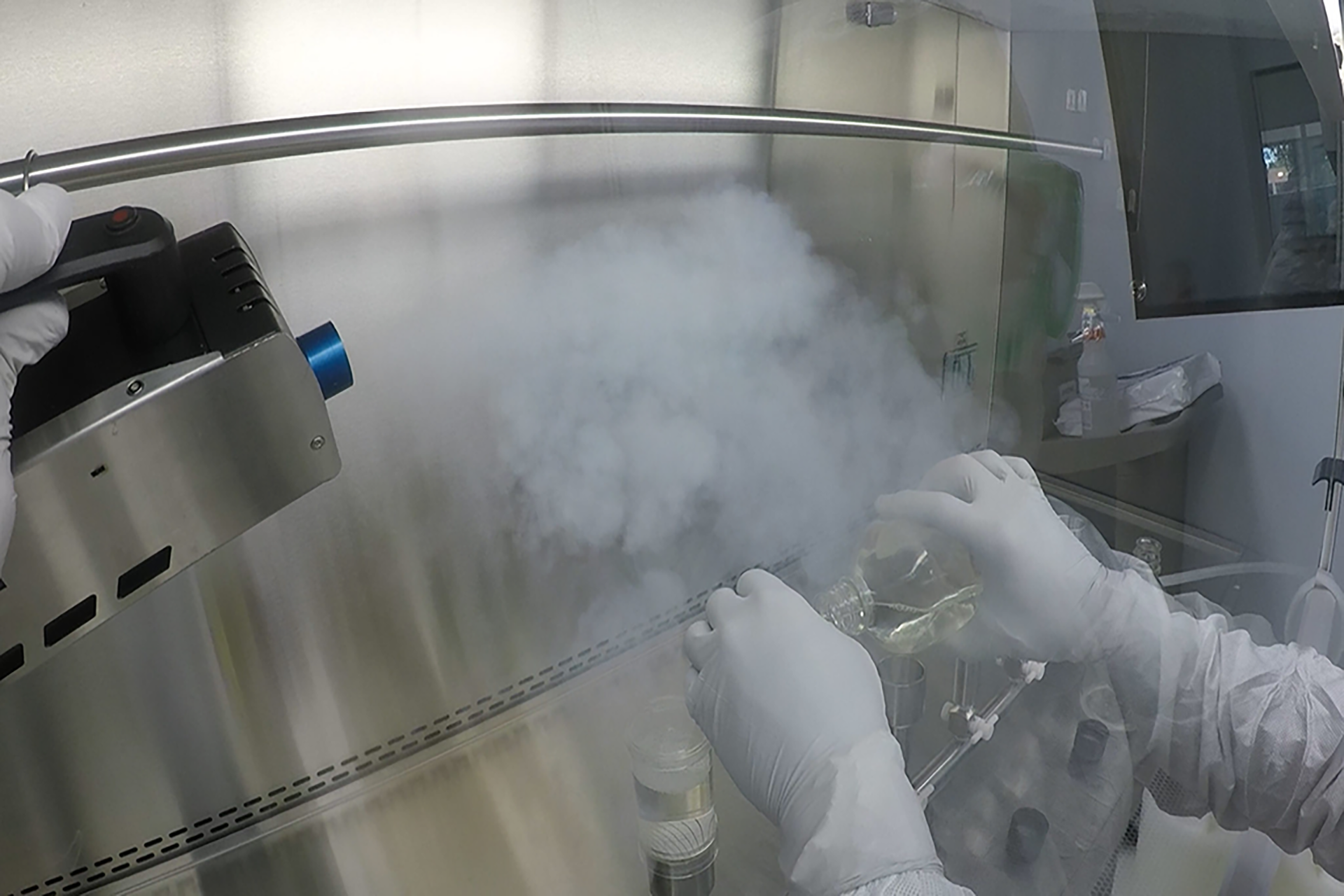 A Smoke Study being performed inside an ISO 5 hood under dynamic conditions.